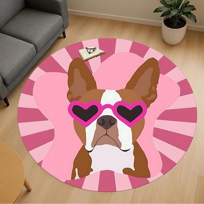 1pc Dog Heart Round Chair Mat Area Rug - Non-Slip, Floor Mat for Office, Bedroom, and Indoor Decor C1125031