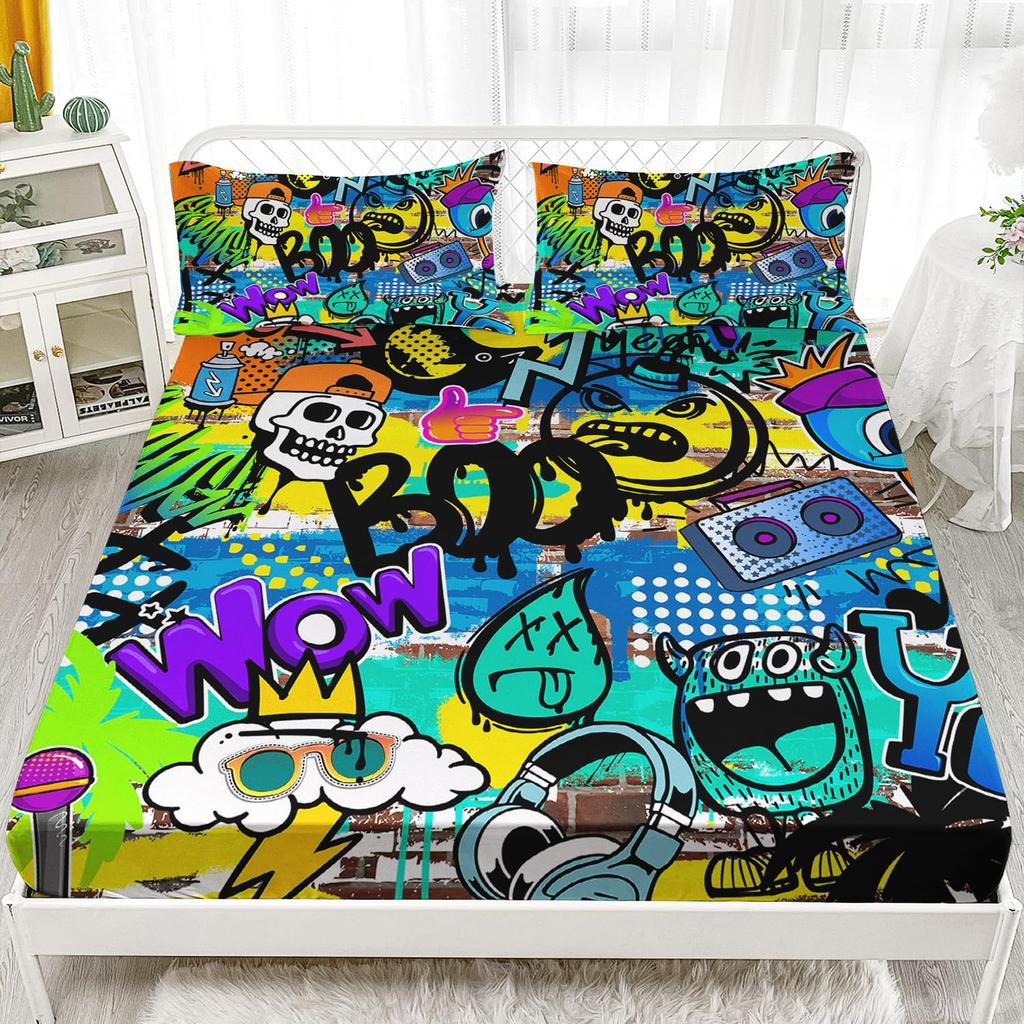 Halloween Skull Personality Pattern Sheet Three-Piece Digital Printing Bedding Set Children Adult