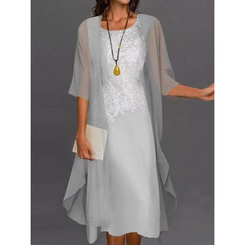 Women's Lace Layered Midi Dress with Flared Sleeves In Multiple Colors