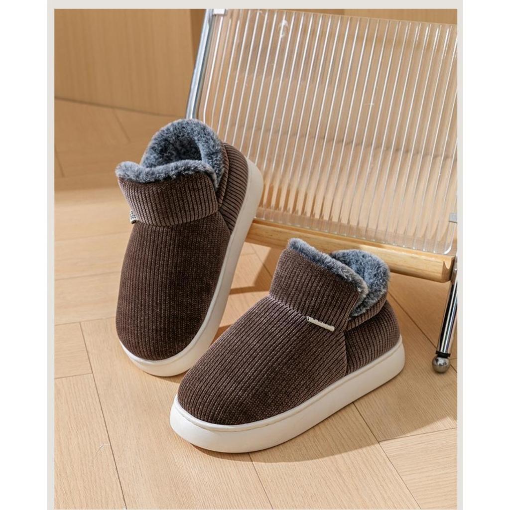 Winter Plush Thick Soled Cotton Slippers Bag and Heel for Men, Anti Slip for Women, Outdoor Wear, Indoor Home Cotton Shoes