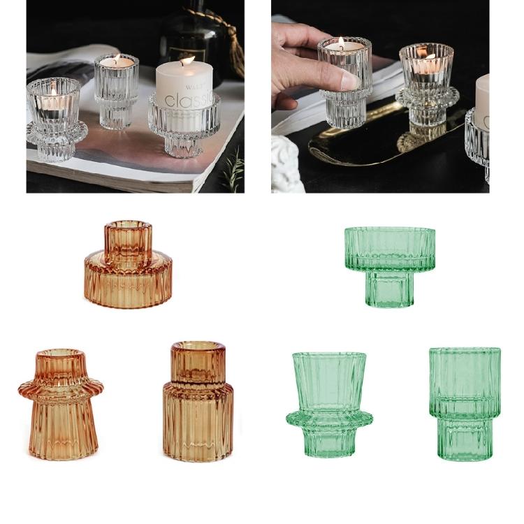Clear Glass Candle Holder Vertical Stripe Candle Holder for Weddings Restaurant