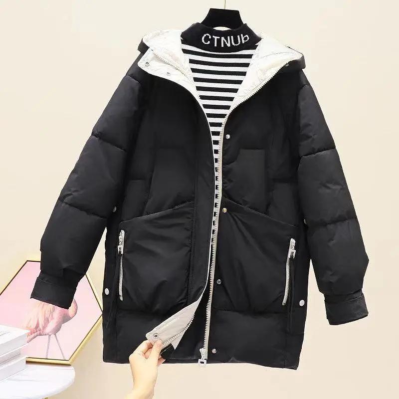 Women's Winter Medium-length Hooded Warm Cotton Jacket Fresh Casual Loose Jacket