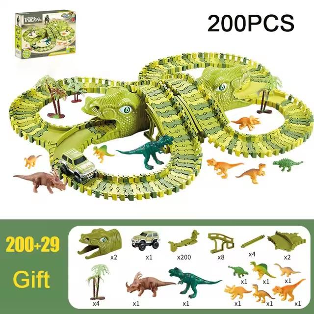 Dinosaur Themed Plastic Racing Track Set Bend Flexible Race Track with Electronic Car Educational Toys for Children