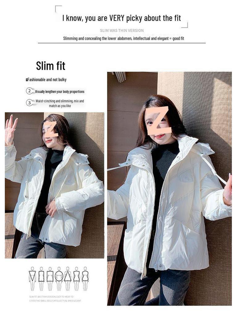 Women's Short Washable White Duck Down Jacket - Korean Style, Petite, Warm, Thick, Trendy Winter Coat