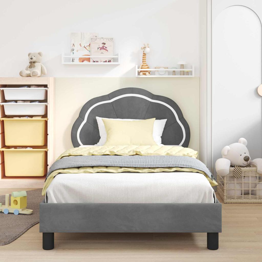 Kids Bed Frame with Headboard Dark Grey 90 x 200 cm Velvet