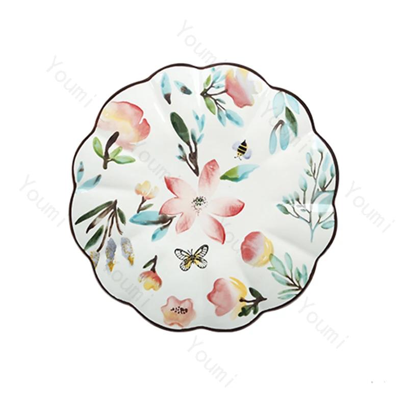 Vintage Ręcznie Rysowane Kwiaty Ceramiczny Talerz Wykwintny Talerz na Popołudniową Herbatę Desery Owoce Domowy Talerze do Jadalni na Pyszne Dania