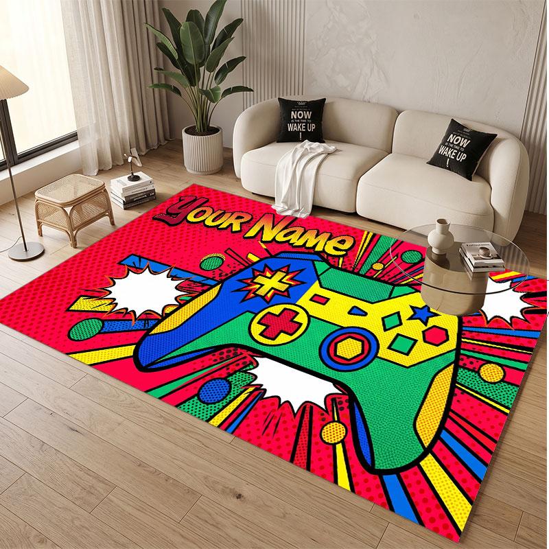 Game Controller Theme Soft Crystal Velvet Rug Custom Name & Text Print Non Slip Floor Rug for Bedroom Living Room