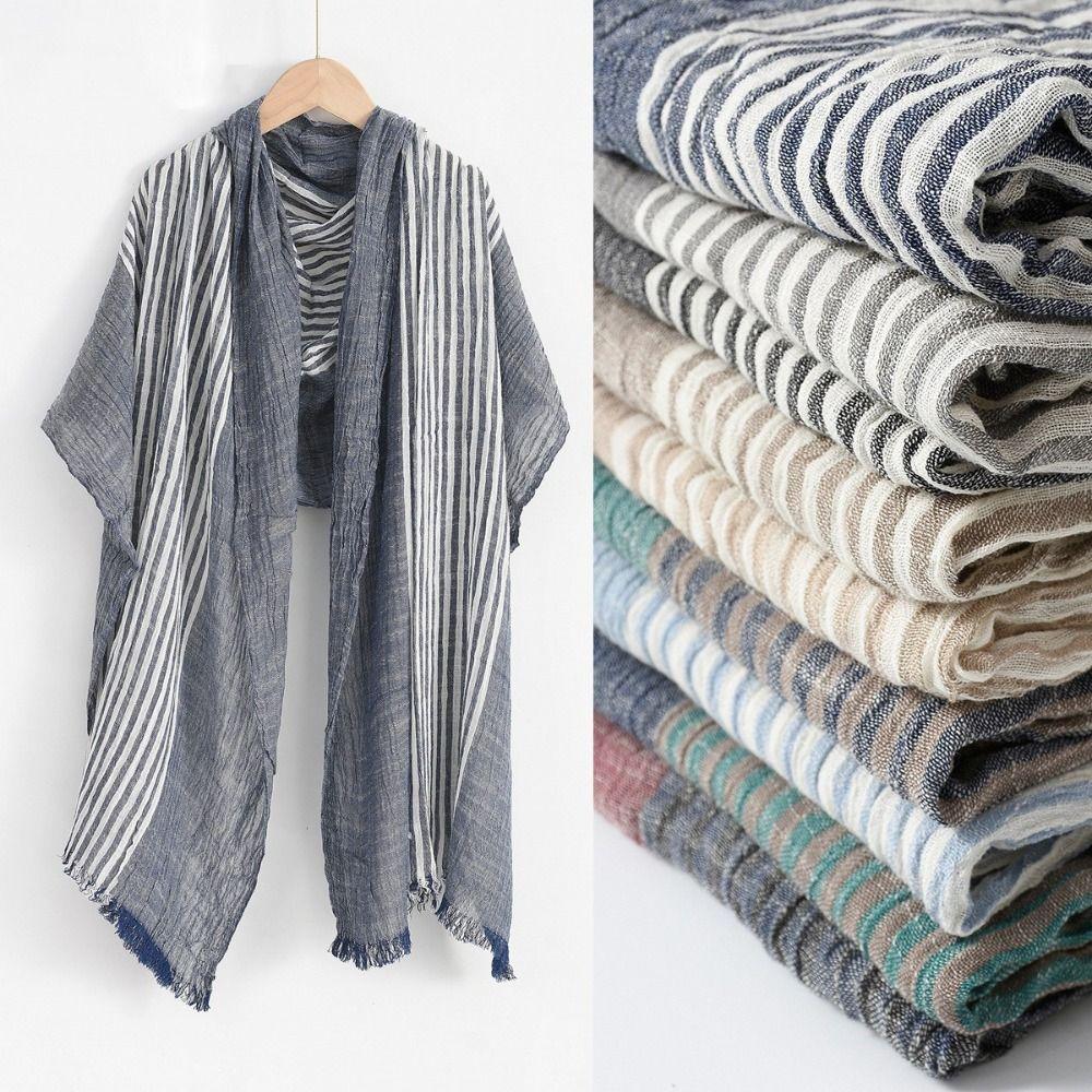 Striped Men's Scarves Cotton Linen Yarn-dyed Neckerchief  Wrap Long Shawl  Autumn Winter Warm