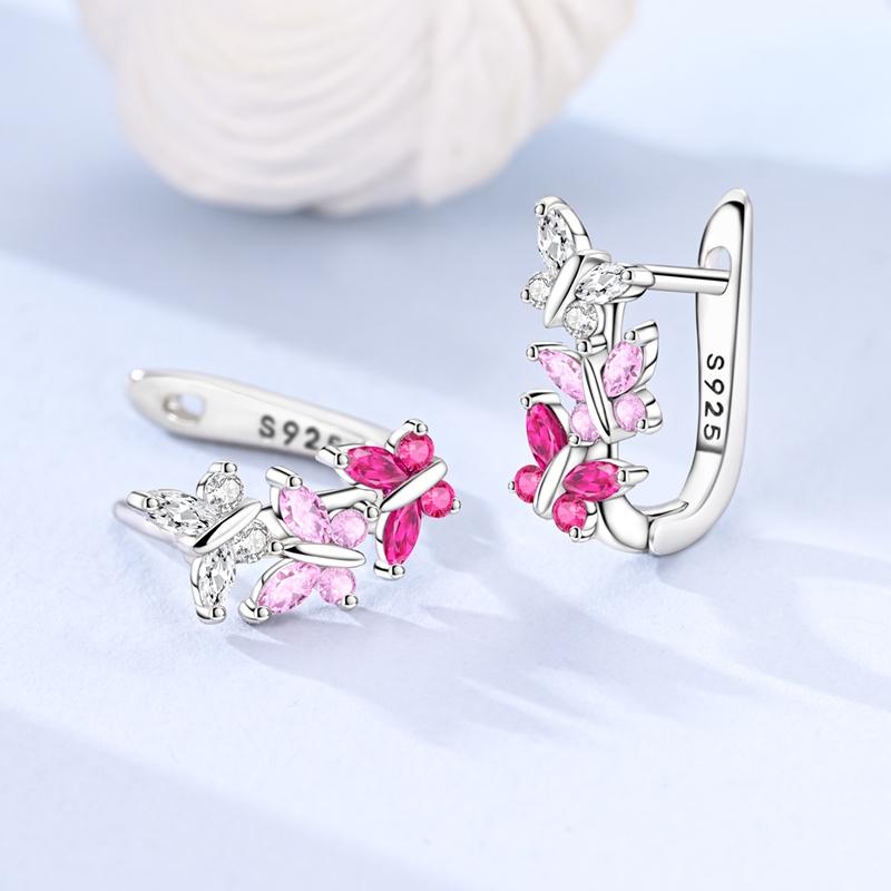 925 Silver Hoop Earrings Bow Bee Cherry Butterfly Feather CZ Zircon Earrings For Women DIY Making Jewelry Gift