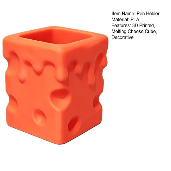 3D-printet Ost Penneholder, Smeltende Osteterning Blyant Opbevaringsbeholder, Makeuppensel Papirvarer Organizer Boks til Hjemmekontor Skrivebord