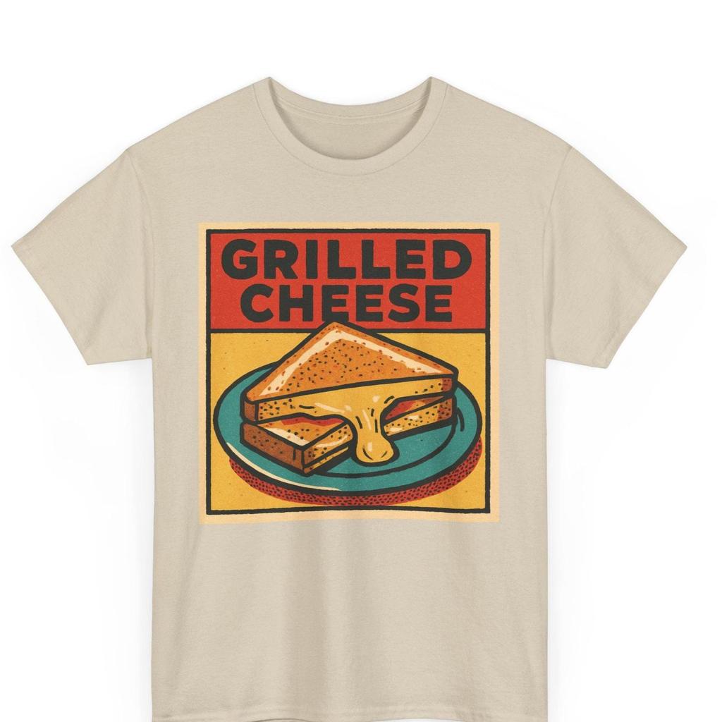 Maglietta Fumetto Retrò Formaggio Grigliato: T-shirt Comfort Food Sciolto