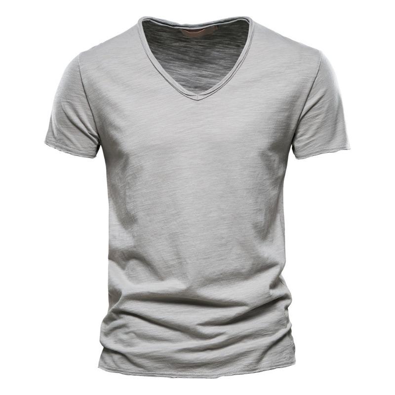 Summer men's new solid color V-neck short-sleeved T-shirt  men's fashion