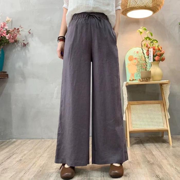 Cotton and Linen Pants Women's High-waisted Loose Pants Casual Pants Tethered Elastic Waist Summer Thin Trousers New