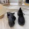 "Women's Black Chunky-Heeled Lace-Up Leather Loafers for Spring/Summer 2024 - British & Japanese Style"