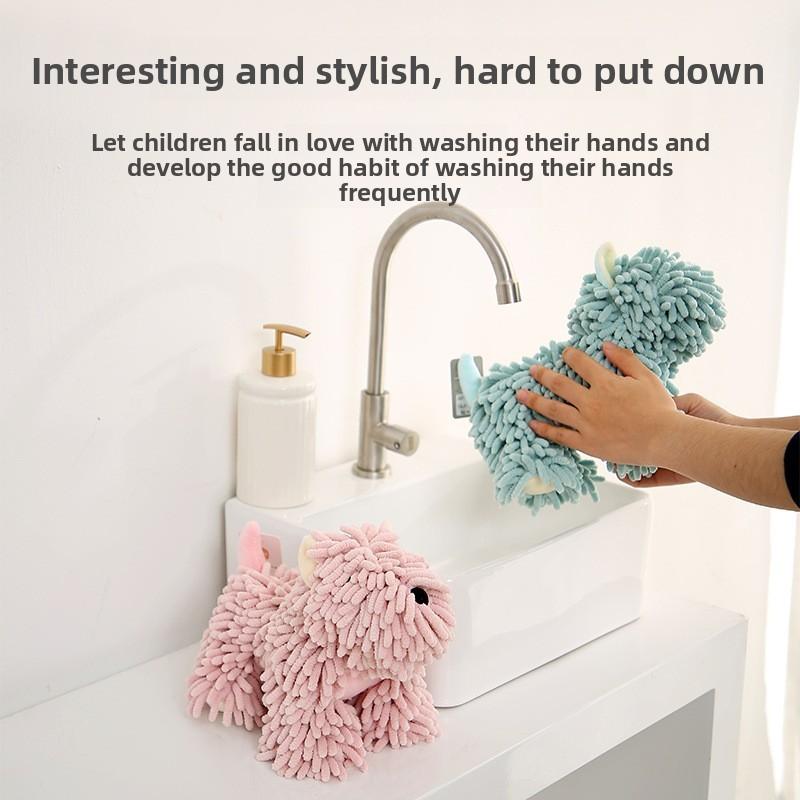Cute Dog Cartoon Plush Hand Towel With Soft Polyester Fiber For Kids Bathroom And Gift