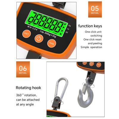Báscula de Grúa Digital LCD de Alta Resistencia Gancho para Colgar para Peso Herramienta de Pesaje Báscula Electrónica Industrial 300kg/500kg Opcional