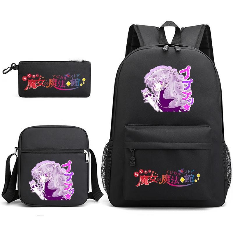 Large Capacity Schoolbag with Shoulder Strap; Student Three-piece Pencil Case Set