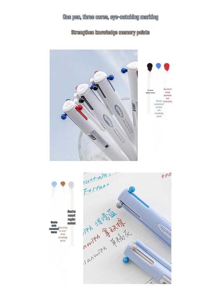 Planen mit Tricolor Druckknopf 0,5mm Stift: Schnelltrocknendes, hochwertiges, mehrfarbiges schwarzes Schreibwarenwerkzeug