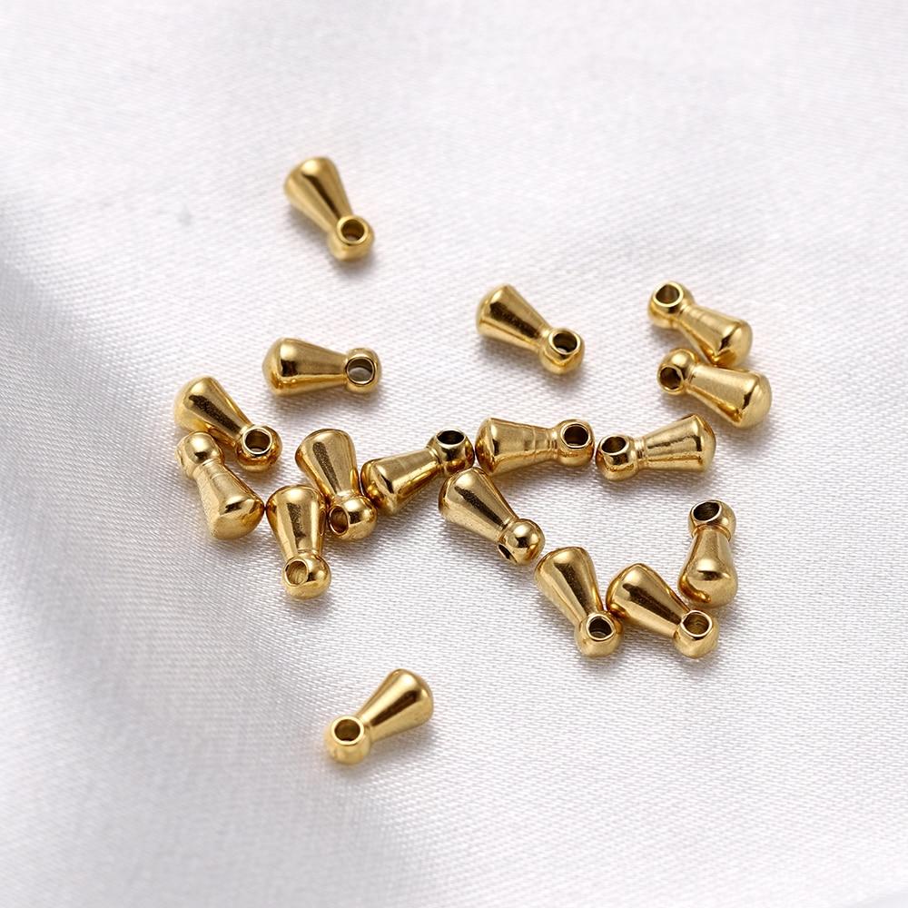 10 Stück Goldfarbene Edelstahl-Wassertropfen-Anhänger Endperlen Schwanzverlängerungskette für DIY-Schmuckherstellungszubehör