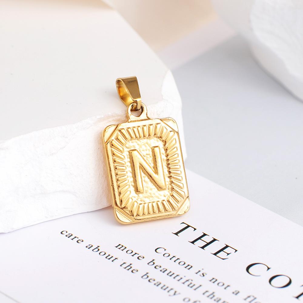 New Electroplated Square Copper Plate English Letter Pendant - Handmade Gold Medal Design.
