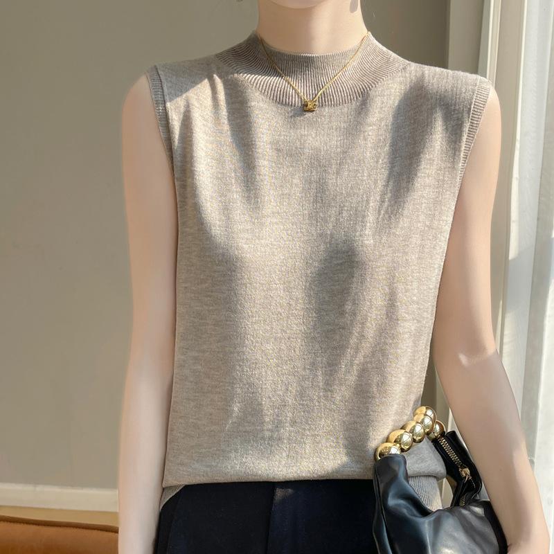 

Полушерстяная смесь весна-лето. Женский жилет, вязаный жилет без рукавов с высоким воротником и короткой нижней рубашкой 2XL верблюд