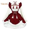 Cosplay Dress Lolita Maid Style Role Play Dress Hollow Out Shirring Contrast Color Tassel Bow Decor Pleated A-line Mini Dress New Year Party Costume