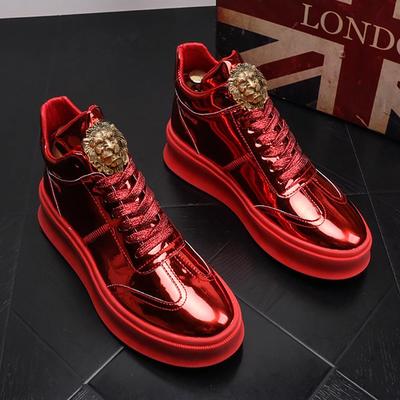 Moda Vermelho brilhante sapatos casuais masculinos novos solas grossas rosto brilhante sapatos masculinos juventude 100 tênis de cano alto na bota curta superior 2