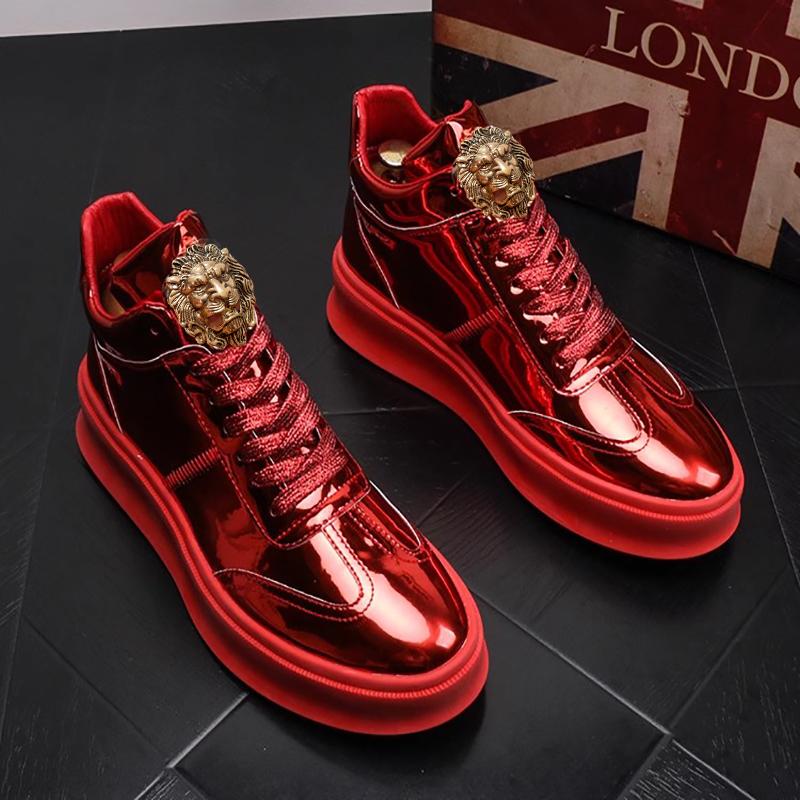 Fashion Red Bright Casual Shoes Men's New Thick Soles Bright Face Men's Shoes Youth 100 High Top Board Shoes In the Upper Short Boots 2
