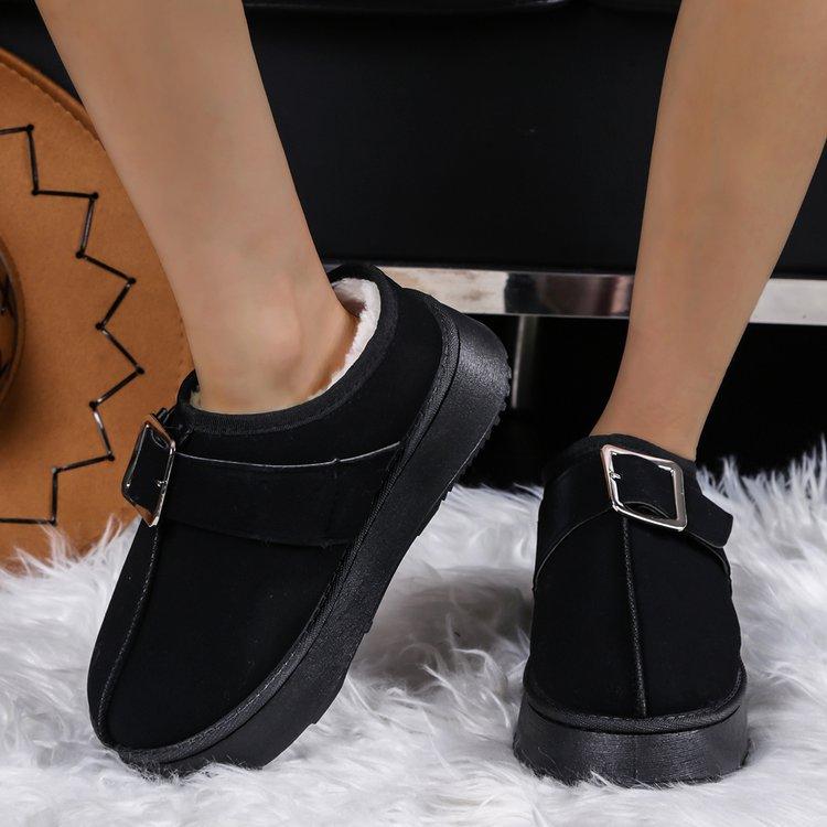 Women Winter Large Size Round Toe Thick Sole Snow Boots Casual Short Tube Thick Velvet Warm Cotton Shoes Solid Color 36-41