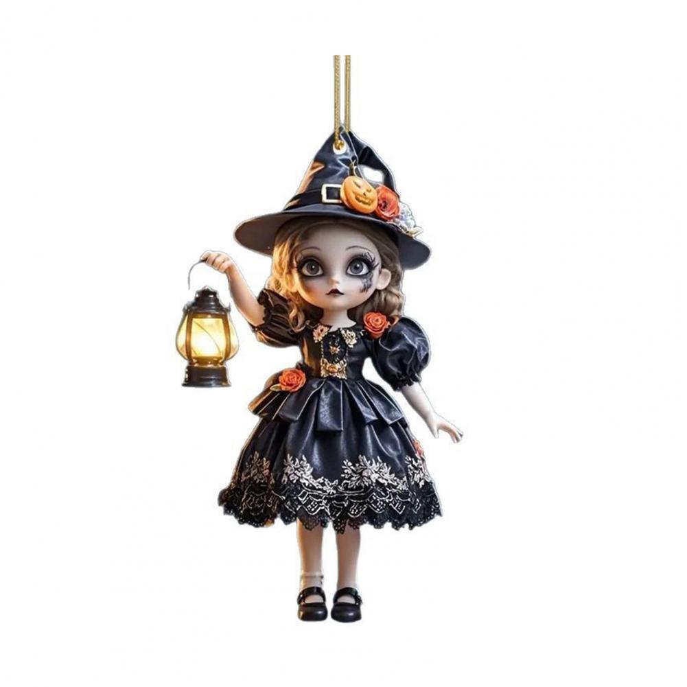 2d Acrylic Halloween Car Charm Witch Pendant Halloween Decoration Spooky Halloween Witch Car Pendant with Pumpkin for Rearview