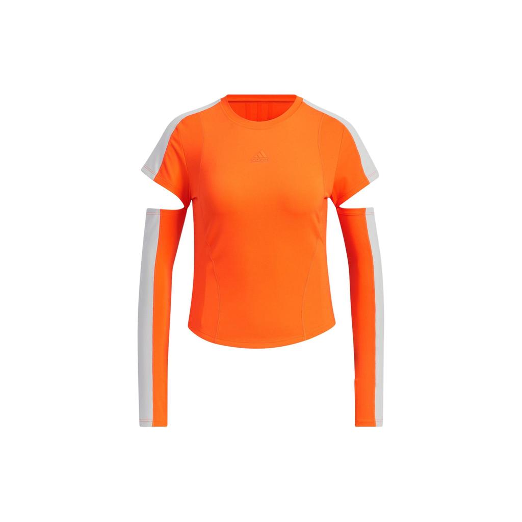Adidas 2-In-1 T-Shirt Round Neck Slim Fit Comfortable Sports Casual Removable Long Sleeve T-Shirt Women Tops Half-Impact-Orange JJ1574