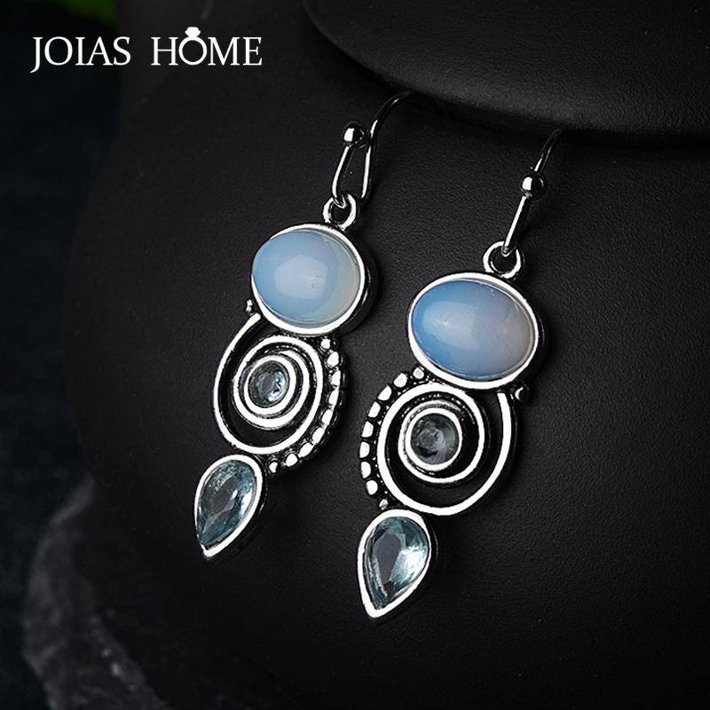 

JoiasHome Vintage 925 Sterling Silver Drop Earrings for Women with Round Topaz Gemstoes Charm Femal Wedding Party Gift морской синий