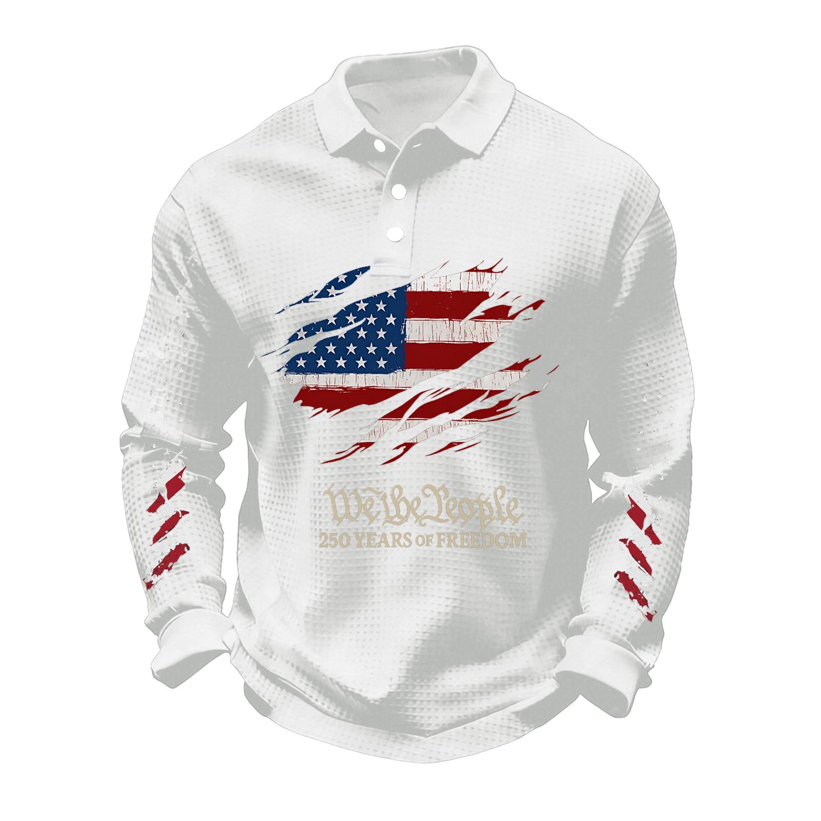 Men s 250Th Anniversary  Flag Print Casual  Fabric  Shirt Cross Patriotic Tee XL белый