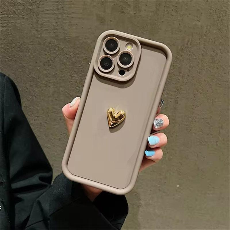 

3D Gold Heart силиконовый мягкий чехол для телефона iPhone 16 15 14 13 12 11 Pro Max XS XR 7 8 Plus SE 2020 противоударный чехол Candy Matte iPhone 14 Pro коричневый