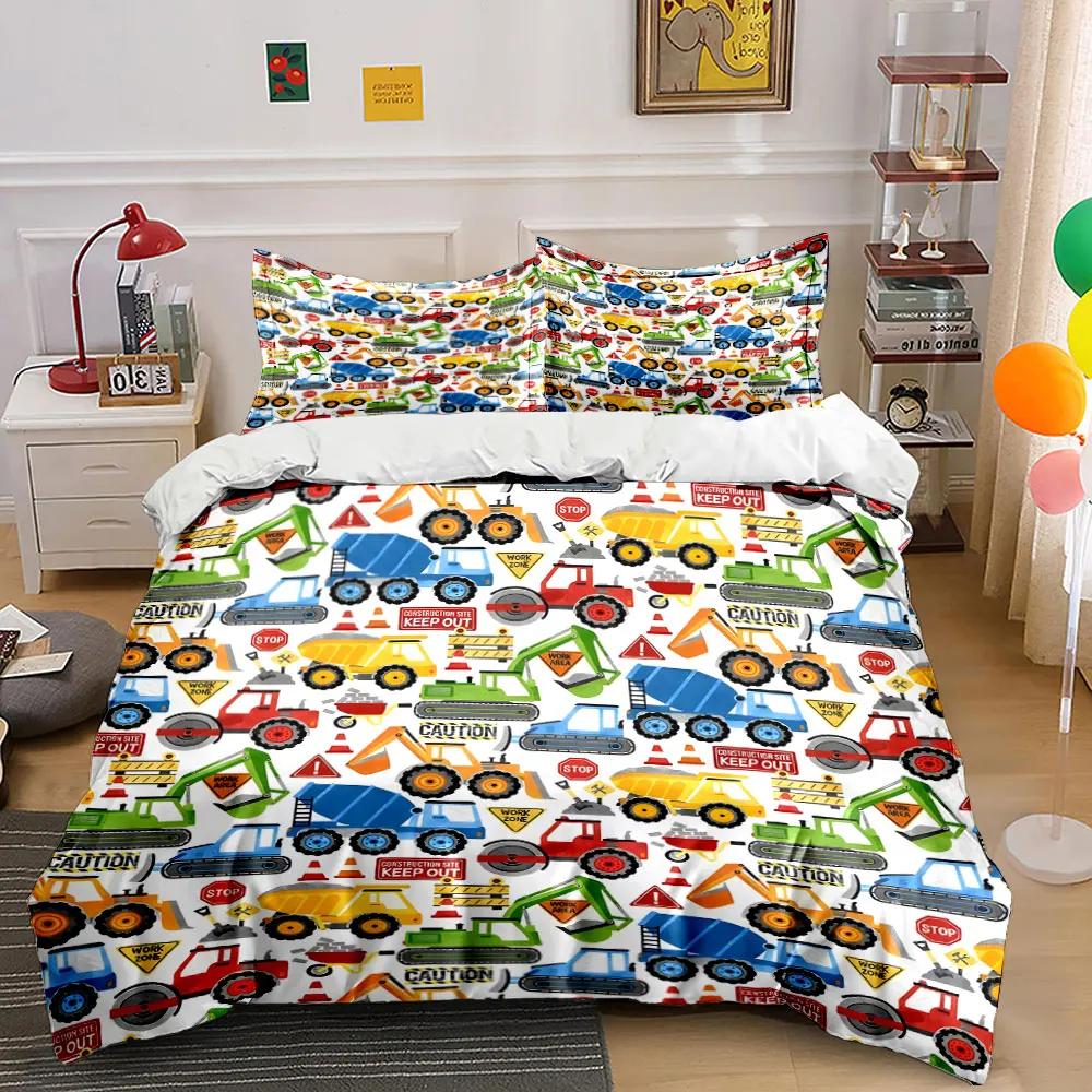 "Construction Vehicles Kids Room Decor" Soft Comfortable Duvet Cover Bedding Set Included 1*Duvet Cover & 2*Pillowcases, gift