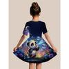 Girls Elegant Princess 3D Printed Short Sleeve Dress, Crew Neck Elegant Summer Casual Dress