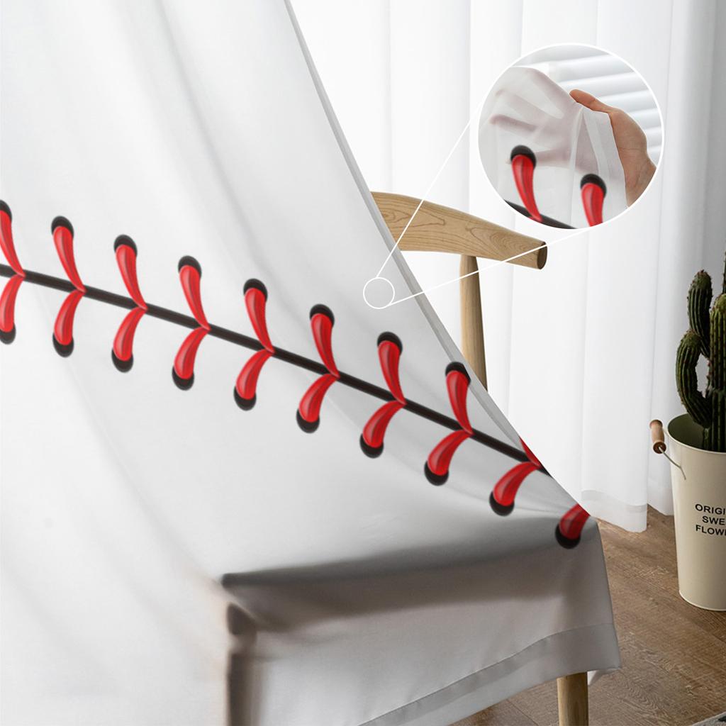 Baseball Sports Red White Window Treatment Tulle Modern Sheer Curtains for Kitchen Living Room the Bedroom Curtains Decoration