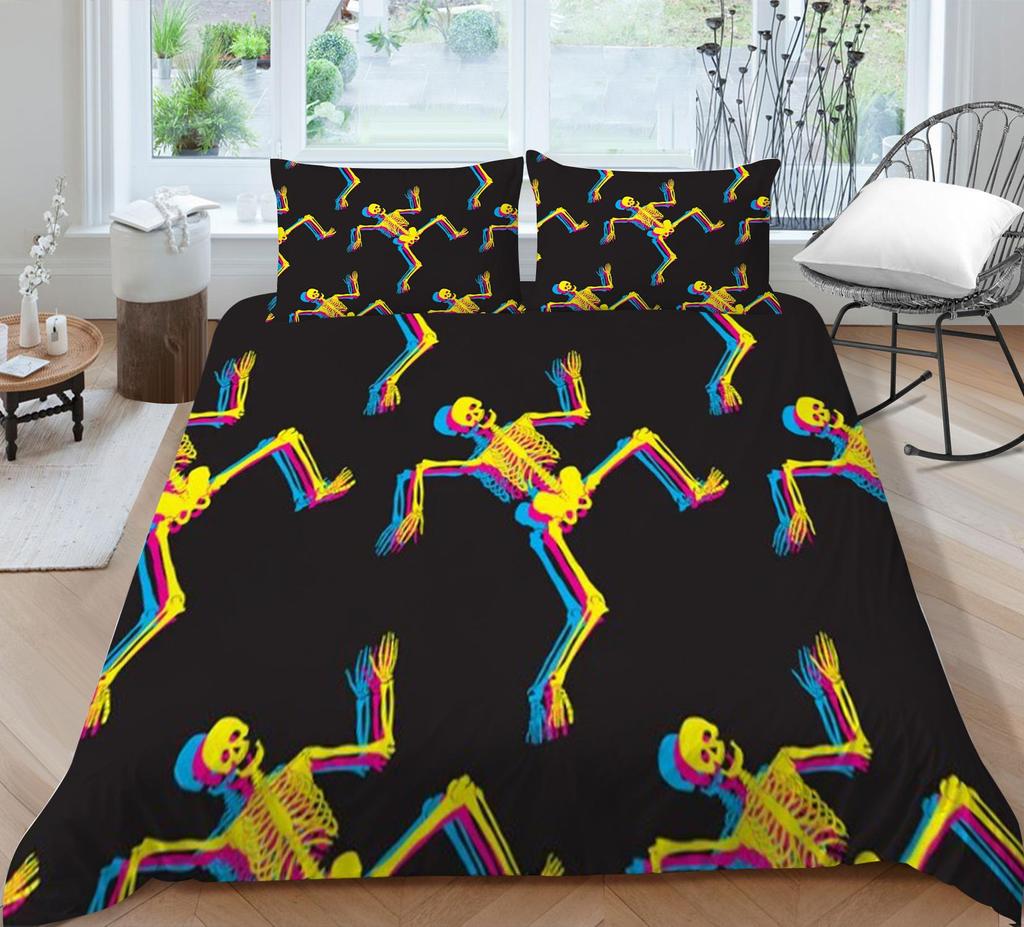 Bed Cover Home Bedclothes Bedding Set 2/3pcs 3D Skull Printing Microfiber Washable Bed Quilt Cover Set
