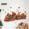 Christmas Window Clings Train Wall Sticker, Santa Claus Reindeer Decals, Self Adhesive Xmas Party Decor Murals, Removable PVC Art for Home Living Room