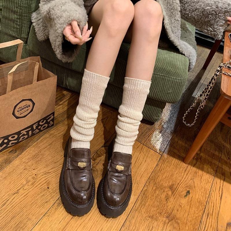 Sheepskin~ Thick-soled Leather British College Style Women's Gold Coins Thick Heel One Pedal Lazy Retro Small Leather Shoes