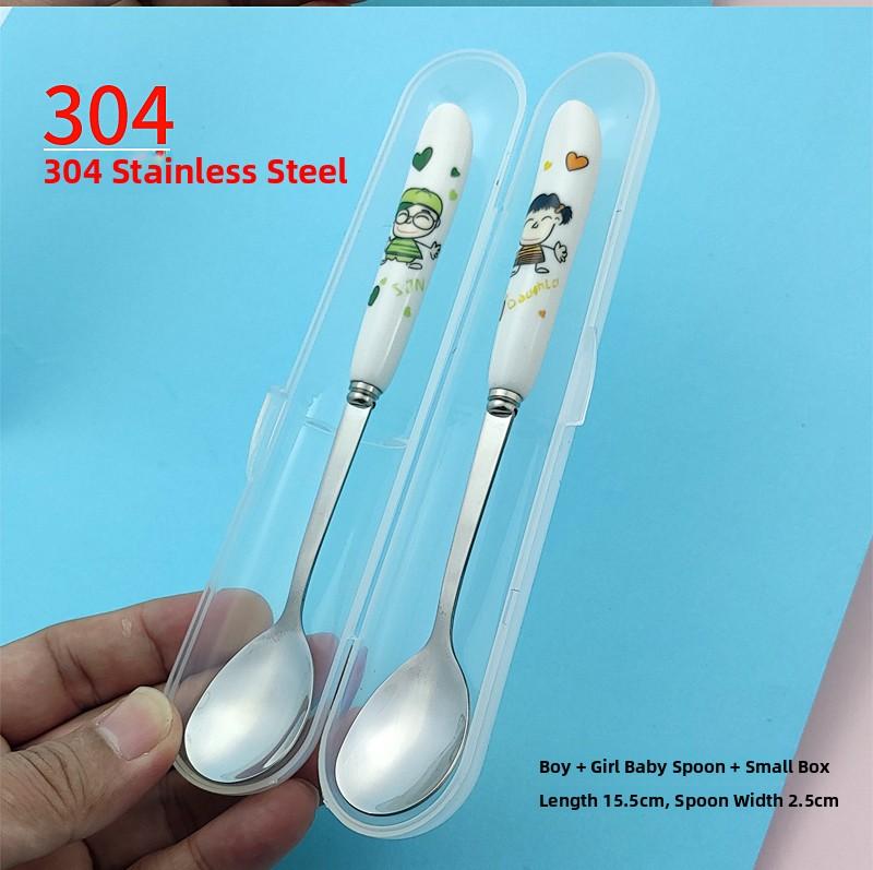 Newborn Baby Cerc Spoon Feeding Utensils 304 Stainl Steel Baby Food Puree Water Milk Poer Small round Spoon Cutlery
