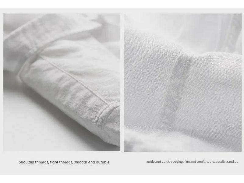 Camicia estiva casual da uomo in lino con colletto quadrato, a maniche corte, traspirante e ampia, taglia grande, bianca