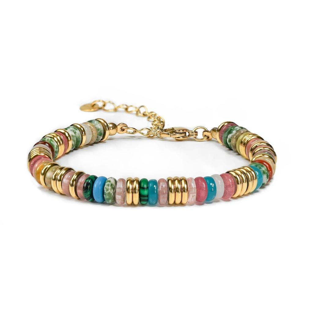 Bohemian Style Colorful Natural Stone Beaded Disc Bracelet For Women