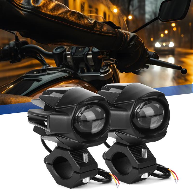 2Pcs LED Motorcycle Spot Light Waterproof Auxiliary Motorcycle Headlight with Mount Brackets Universal Fit for Motorcycles