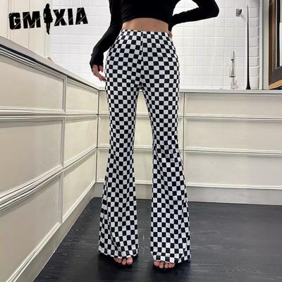 Calças largas xadrez femininas fitness yoga vestido cintura alta perna longa justa nua esportiva casual estilo de rua