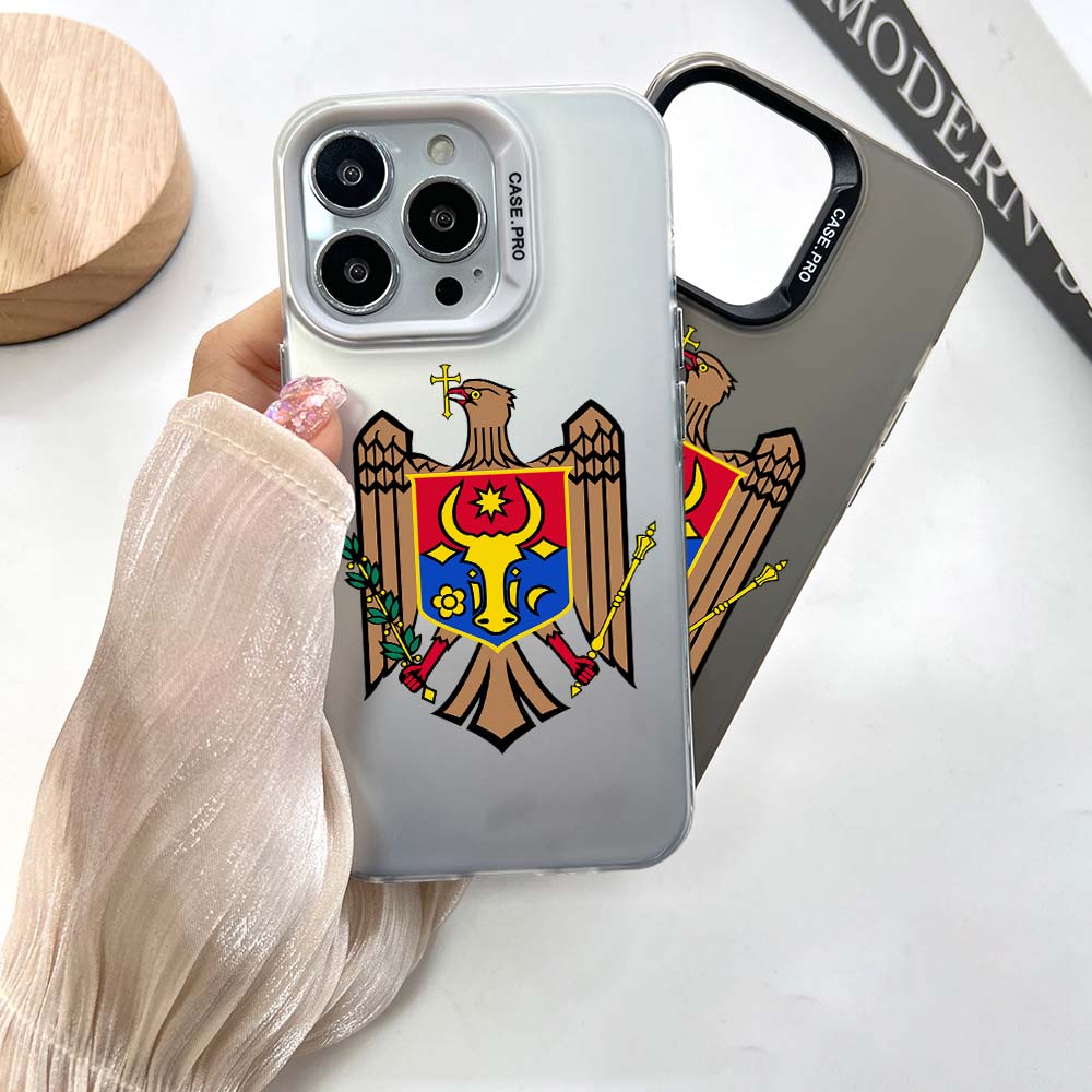 N21 Moldavský státní znak Soft Border obal na telefon pro Apple iPhone 15 14 13 Pro Max 11 12 XR XS Max 7 8 Plus pevný zadní kryt