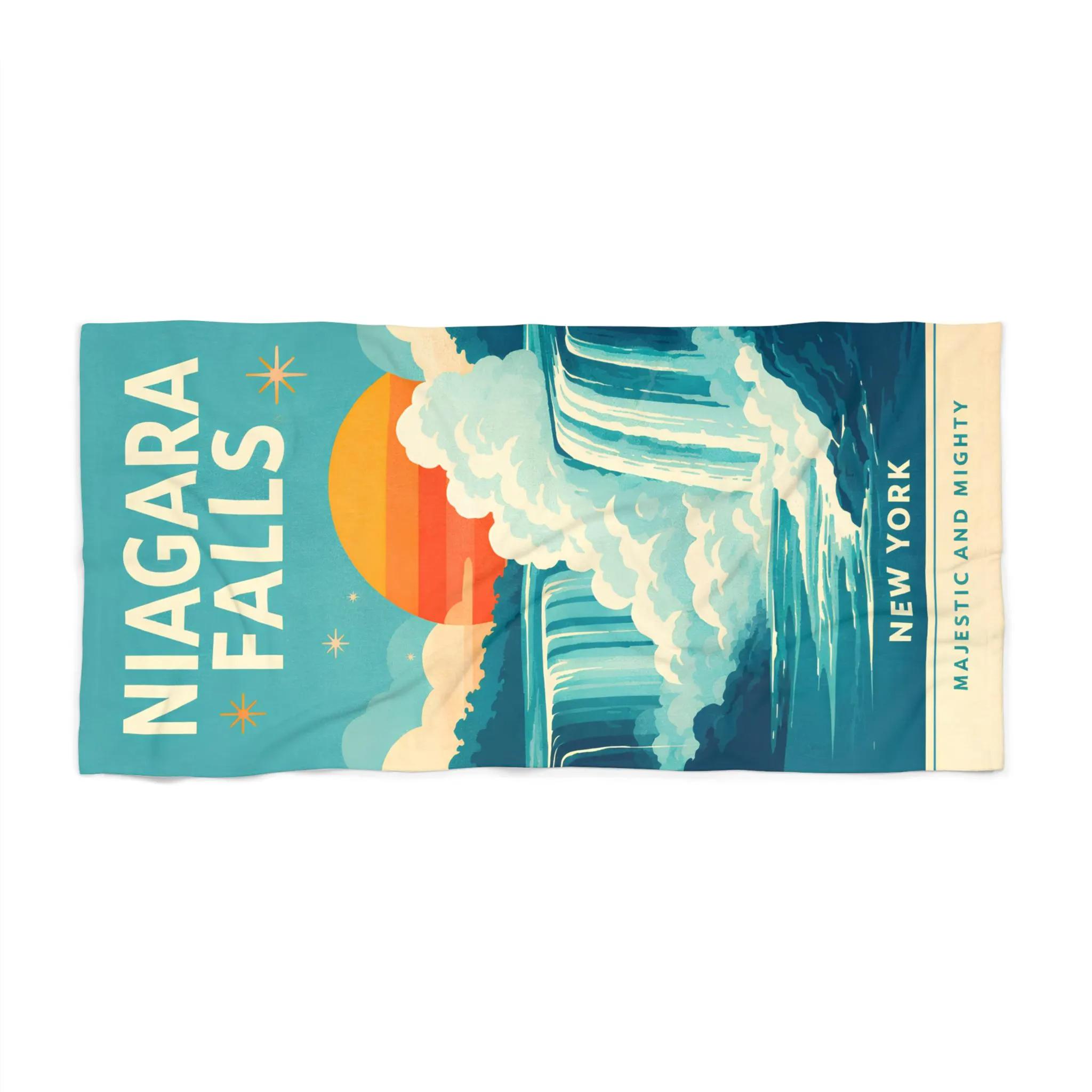 Niagara Falls Sunset Illustration Beach Towel, New York Travel Souvenir Beach Essential W40*H60(CM)