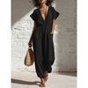 GMXIA Women's Fashion Casual Solid Color Print Summer Spring Short Sleeve V-Neck Suspenders trousers Jumpsuits & Rompers