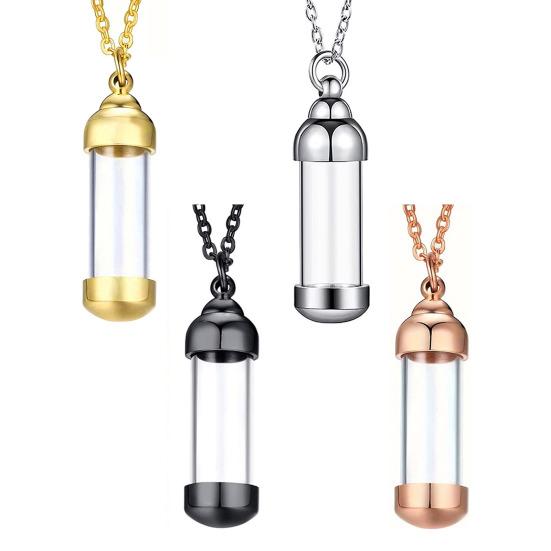Pendant Necklace with Leak-Proof Steel Transparent Capsule Screw Cap Stainless Design Souvenir Keepsake