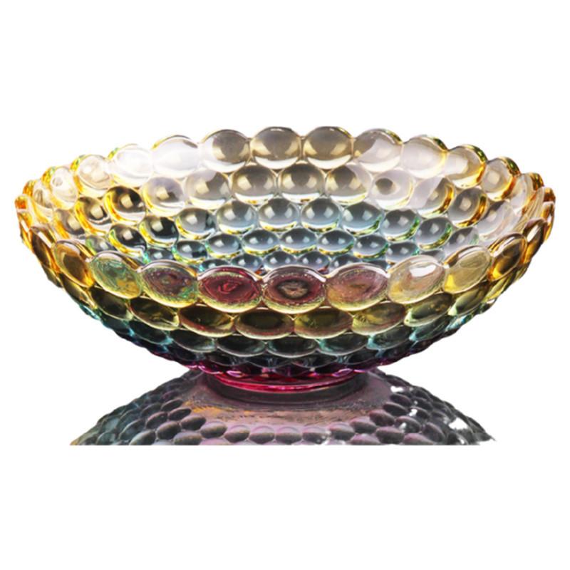 Colorful Crystal Glass Fruit Bowl Large Snack Dish for Home Living Room Dry Fruits Candy Serving Tray